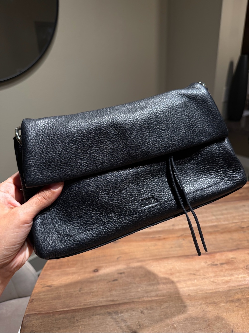 Vince Camuto Black Pebbled Leather Fold-Over Clutch